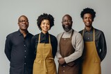 Professional African restaurant team. Chef cooking with waiters in aprons pub workers. Generate ai