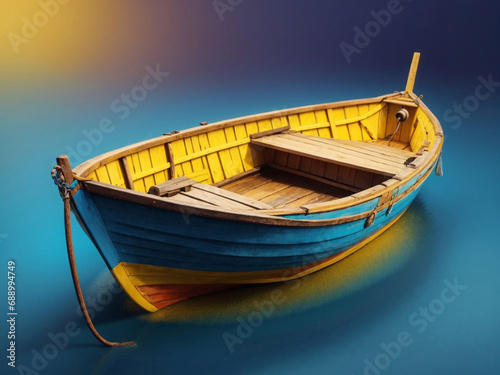 3d Colorful wooden boat isolated on gradient background. isometric 3d boat.