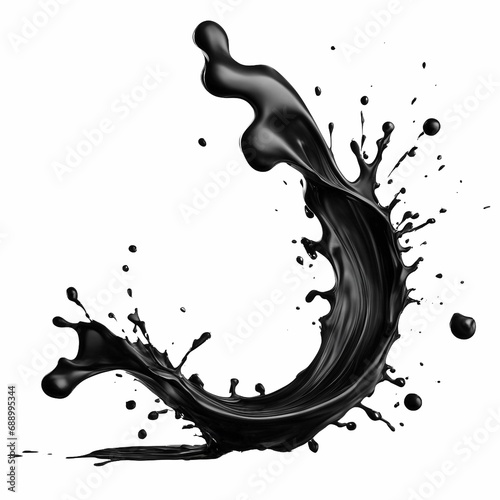 AI generated illustration of black liquid splashing against a white background
