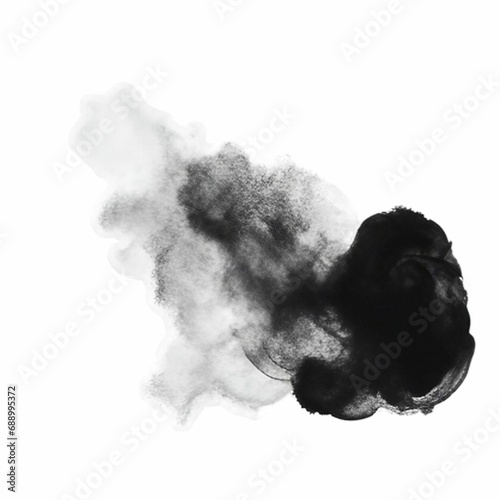 AI generated illustration of wispy plumes of black smoke on a white background