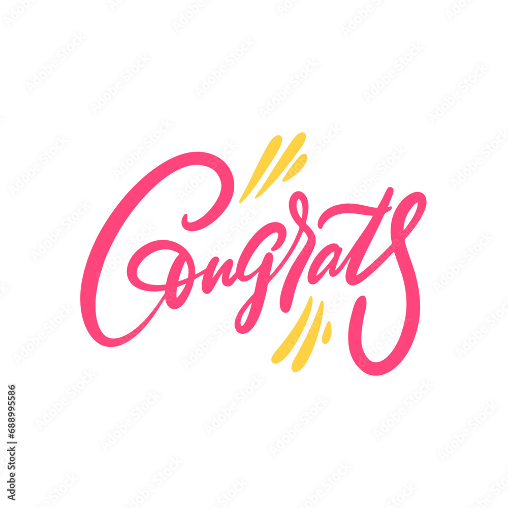 Obraz premium Congrats pink color word. Hand drawn script calligraphy lettering text.