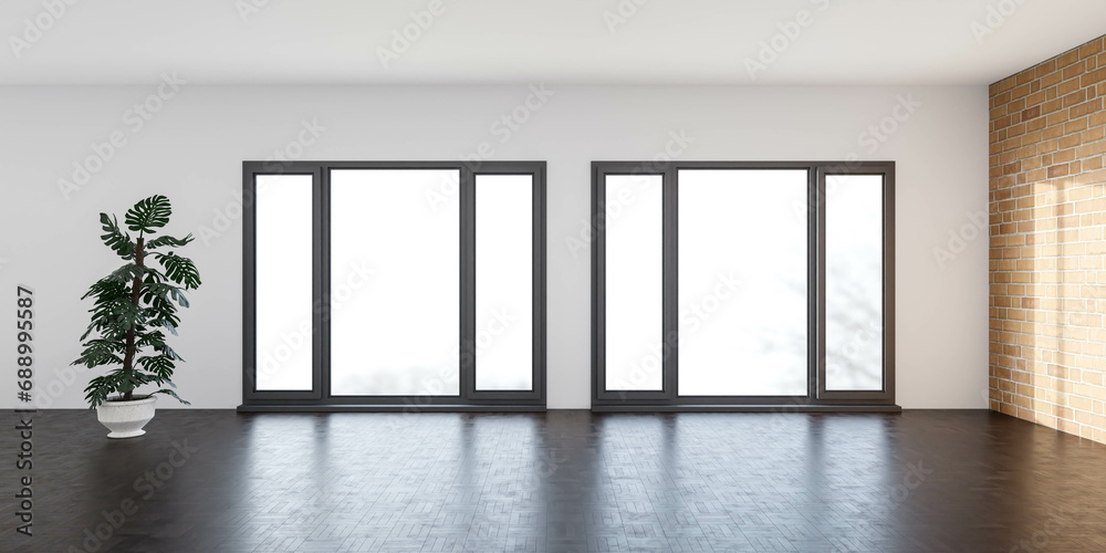 Fototapeta premium An Empty Room with a Vibrant Potted Plant Bringing Life and Serenity to the Space 3d render illustration