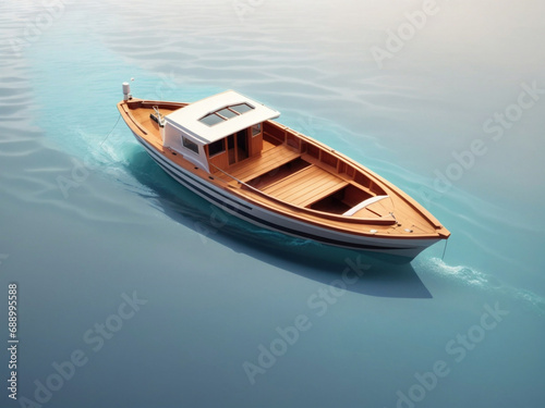 3d Colorful wooden boat isolated on gradient background. isometric 3d boat. © Absolute Graphic