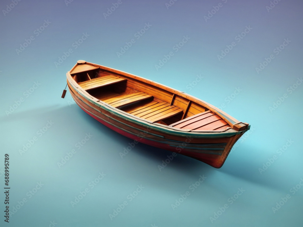 3d Colorful wooden boat isolated on gradient background. isometric 3d boat. 3d Colorful wooden boat isolated on gradient background. isometric 3d boat.