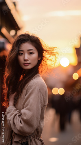 Young Asian woman with a city background and copyspace © JuanM