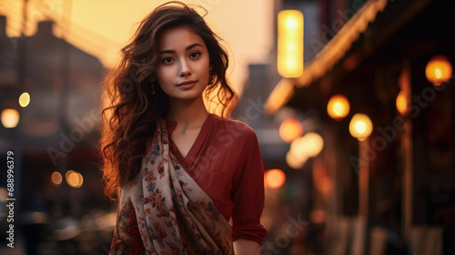 Young Asian woman with a city background and copyspace