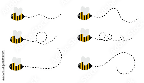 Bees with Flight Traces. Beehive and insect life concept vector