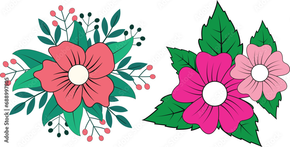 Set of  Spring flower collection vector illustrations stickers design 