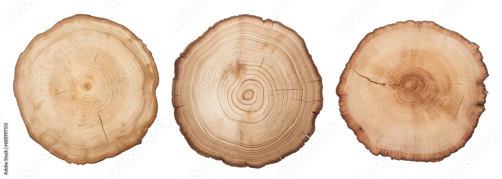 set of wood cuts. round cuts of wood with annual rings. lumber, wood - obrazy, fototapety, plakaty 