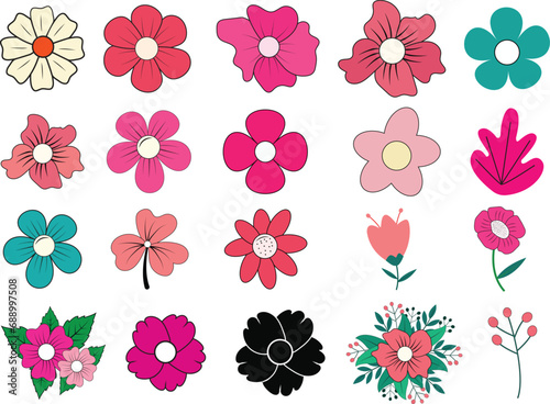 Set of  Spring flower collection vector illustrations stickers design 
