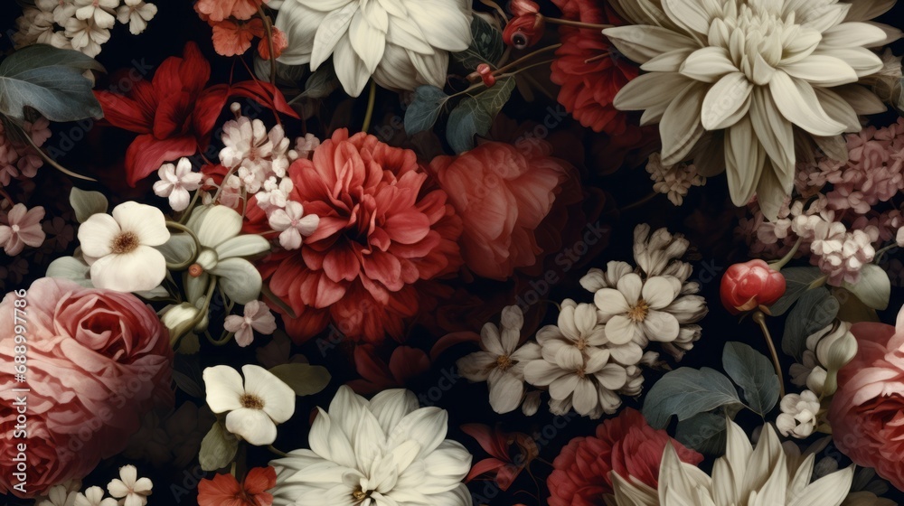 Vintage botanical flower seamless wallpaper, vintage pattern for floral print digital background, texture