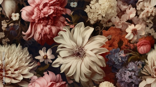Vintage botanical flower seamless wallpaper  vintage pattern for floral print digital background  texture