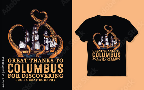 Vector happy columbus day greeting card 2022 with caravel silhouette vector background