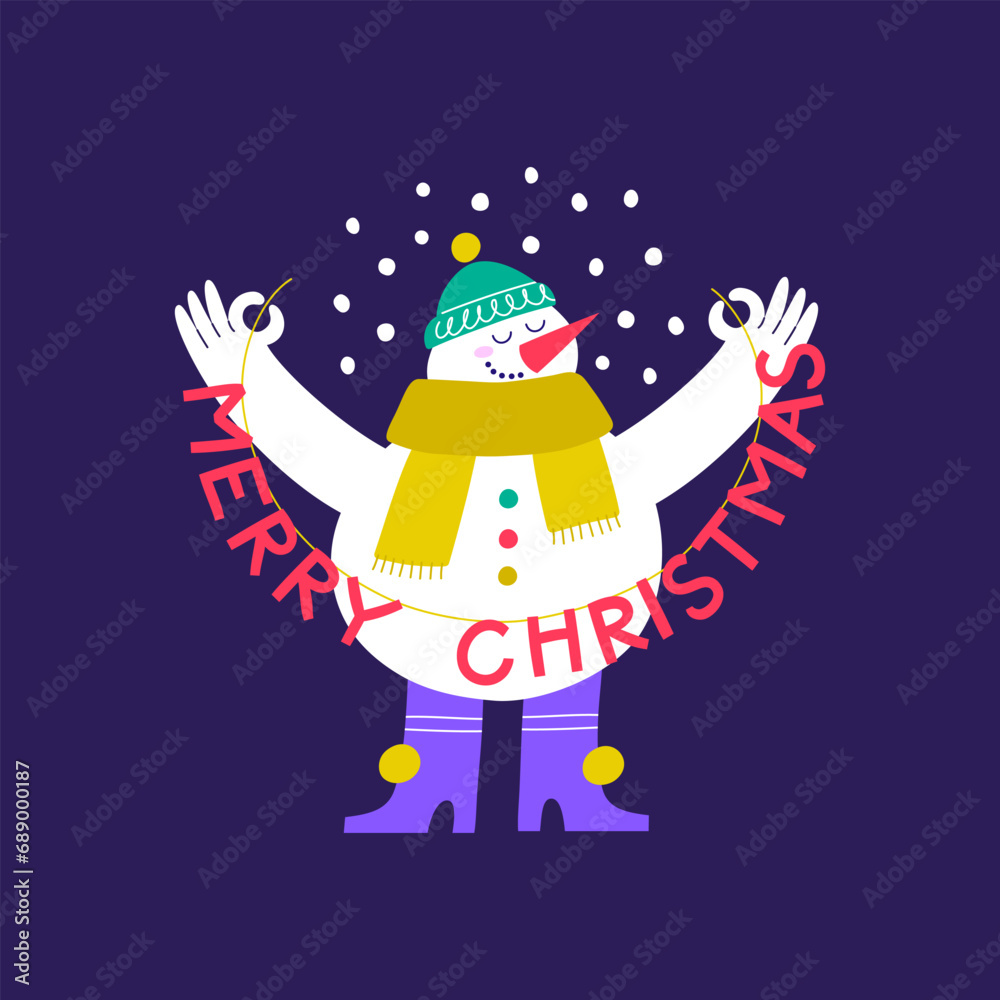 Cute Christmas Snowman. Merry Christmas and Happy new year greeting card. Cute Christmas Snowman. Merry Christmas and Happy new year greeting card.