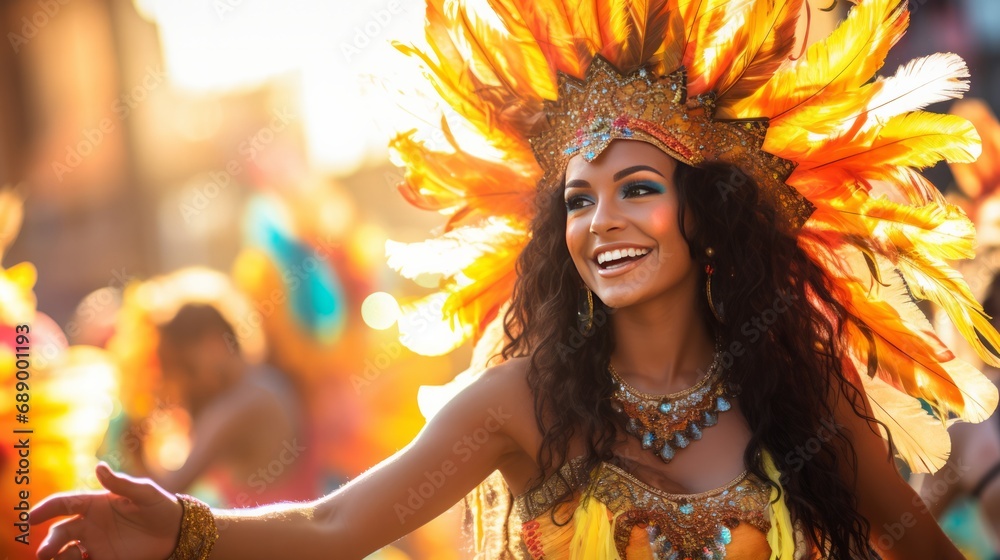 Fototapeta premium Rio Carnival Elegance: Beautiful Dancers in Feathered Outfits