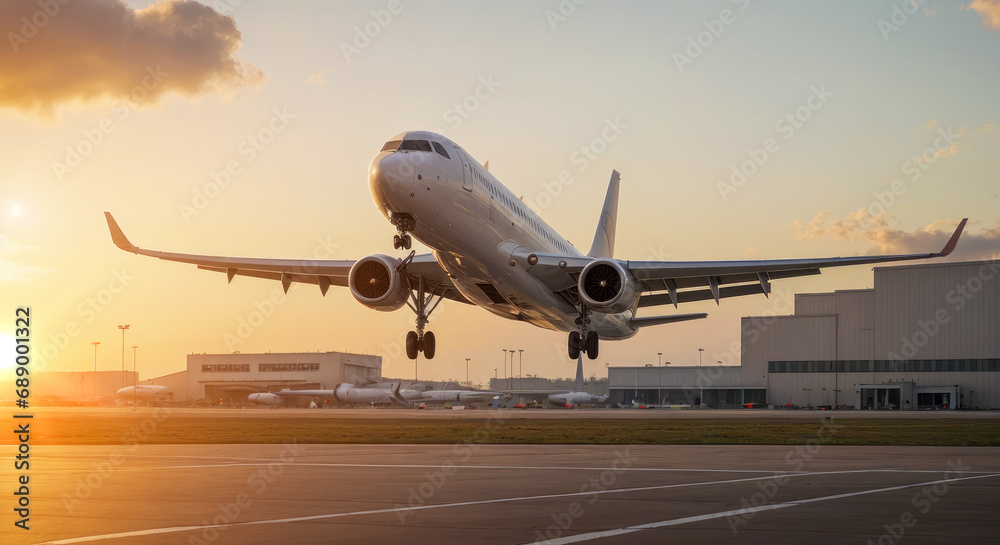 plane taking off from airport runways for traveling and transport business. plane taking off from an airport. Tourism and travel concept, modern aviation plane taking off from airport runways for traveling and transport business. plane taking off from an airport. Tourism and travel concept, modern aviation