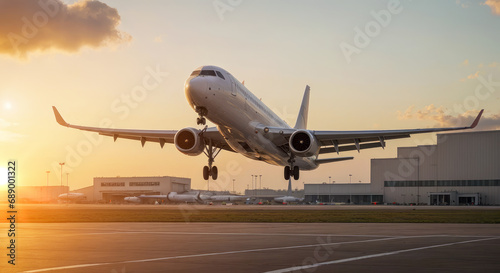 plane taking off from airport runways for traveling and transport business. plane taking off from an airport. Tourism and travel concept, modern aviation © Celt Studio