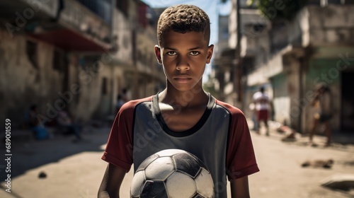 Rio's Favela Portrait: Brazilian Boy with Soccer Ball photo