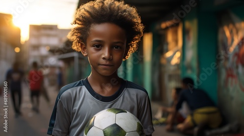 Rio's Favela Portrait: Brazilian Boy with Soccer Ball photo