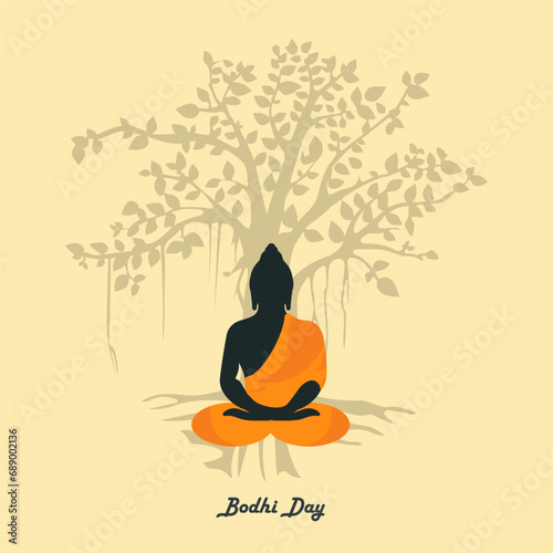 Bodhi Day. Gautama Buddha vector  illustration. Bodhi tree.