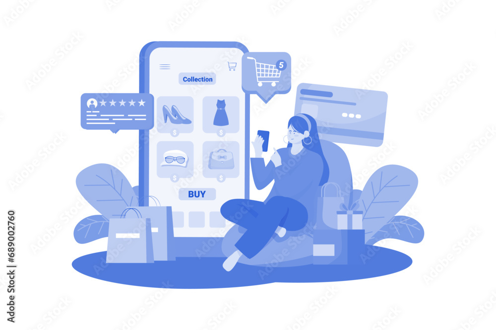 Girl doing online shopping by Smartphone Illustration concept ir white background