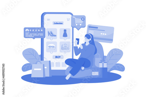 Girl doing online shopping by Smartphone Illustration concept ir white background