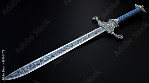 This ornate fantasy sword showcases intricate decorations reminiscent of epic tales. Elaborate craftsmanship, decorative detailing, mythical charm, collector's admiration. Generated by AI.