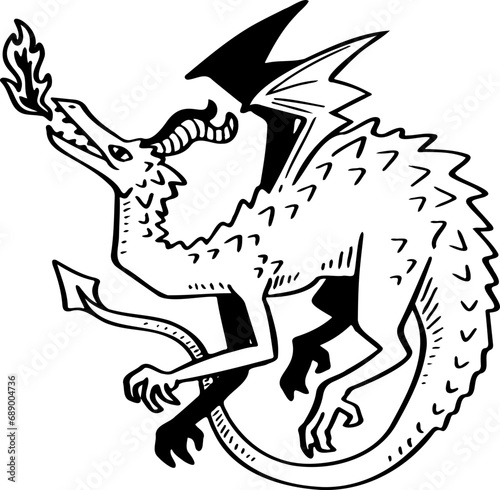 hand drawn dragon illustration.
