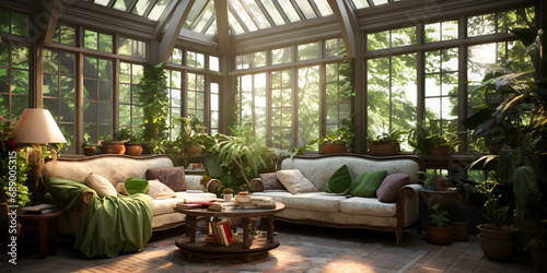 A photo of a conservatory filled with exotic plants .Exploring the Enchantment of a Conservatory Brimming with Exotic Plants .