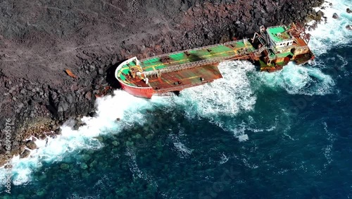 Oil tanker cargo ship ran aground the reunion island skyview photo