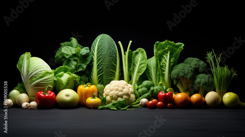 Fresh Vegetables on Black Background  Vibrant Organic Produce for Culinary Creations  Colorful Assortment of Healthy Ingredients for Cooking