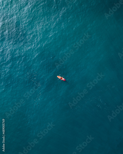 aerial view of kayak in the ocean