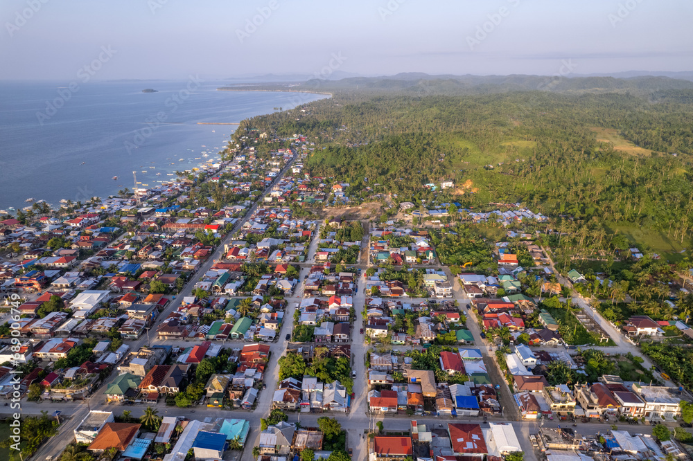 aerial view of small town near the beach
