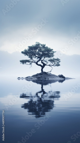 a lone tree sitting on an island in a puddle of water