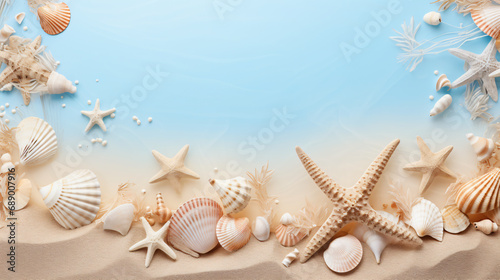 Border made of painting style seashells