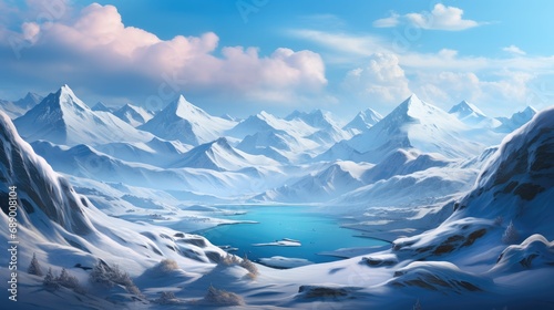 Snowy mountains, Scenery.