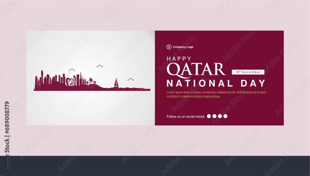 Elegant Qatar National Day Banner with City Skyline, Ribbon and Company Profile. Modern Qatar Vector Illustration