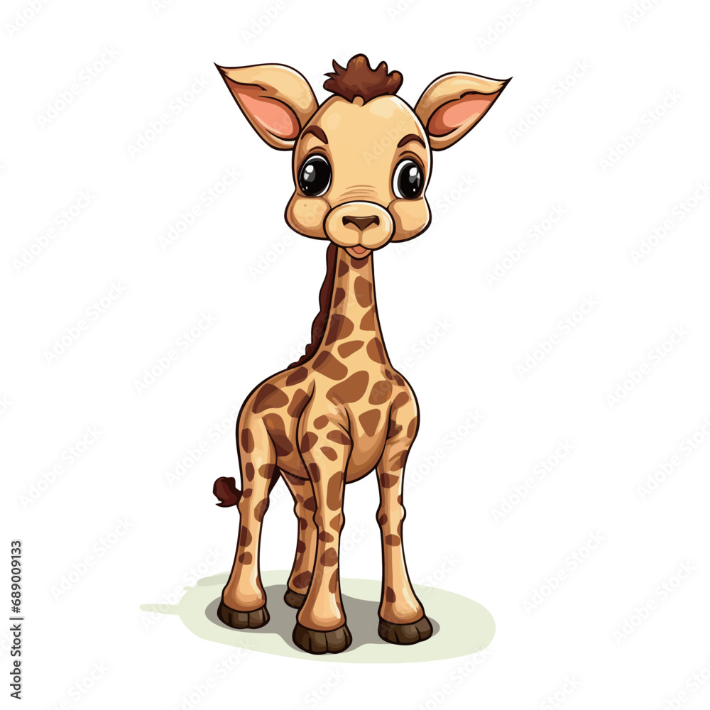 Cute cartoon giraffe with flowers. Hand drawn vector illustration.