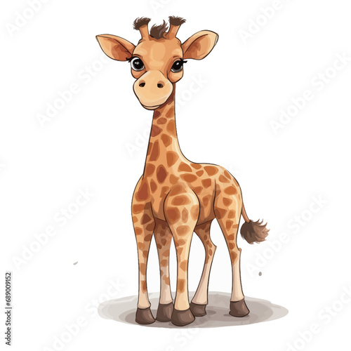 Cute cartoon giraffe with flowers. Hand drawn vector illustration.