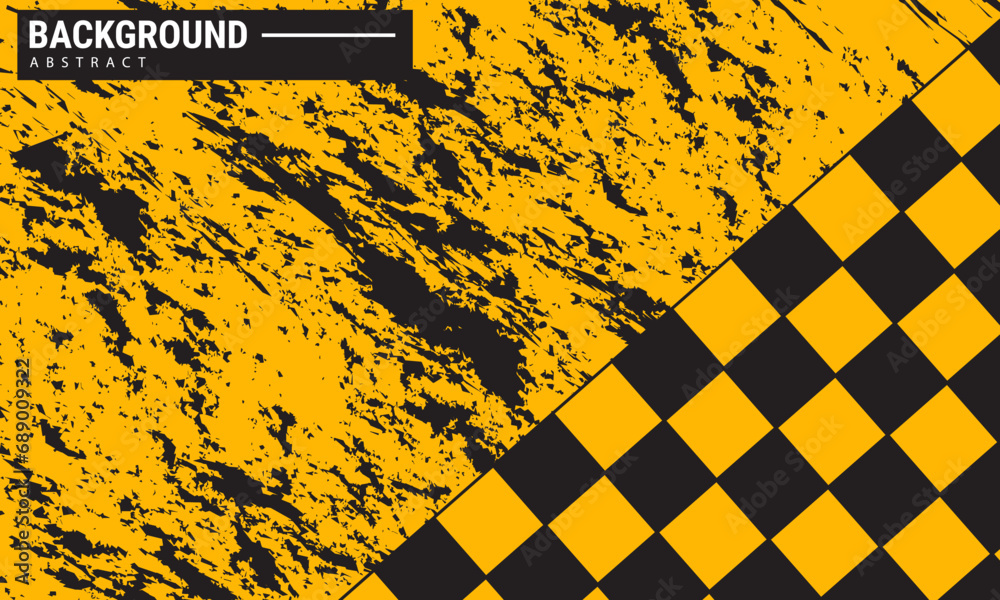 Yellow and black background with checkered pattern elements. Abstract grunge brush background. retro comic concept for your graphic design, banner or poster. Eps10 Vector - obrazy, fototapety, plakaty 