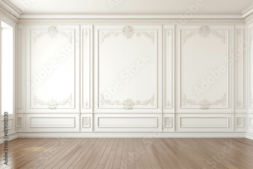 An Empty Room With White Walls and Wooden Floors Generative AI. Created with generative AI technology