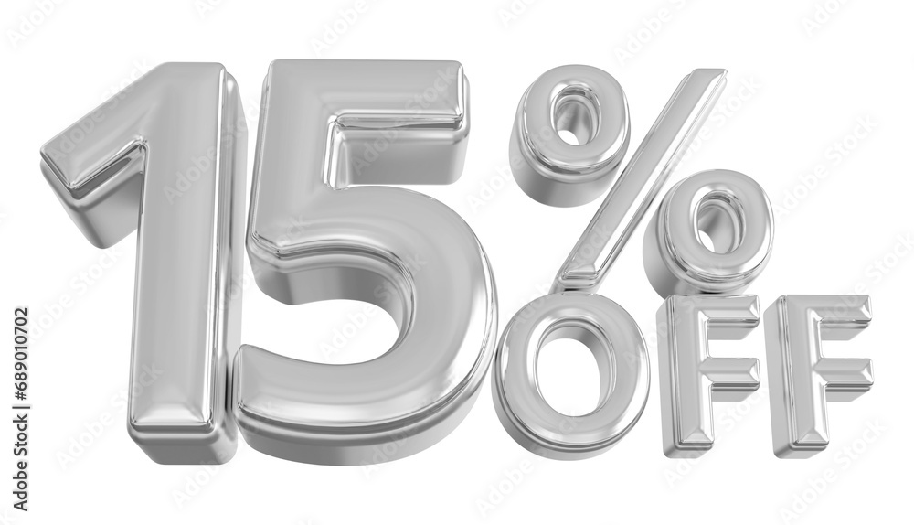 15 percent off sale discount silver - 3d number percent render 15 percent off sale discount silver - 3d number percent render