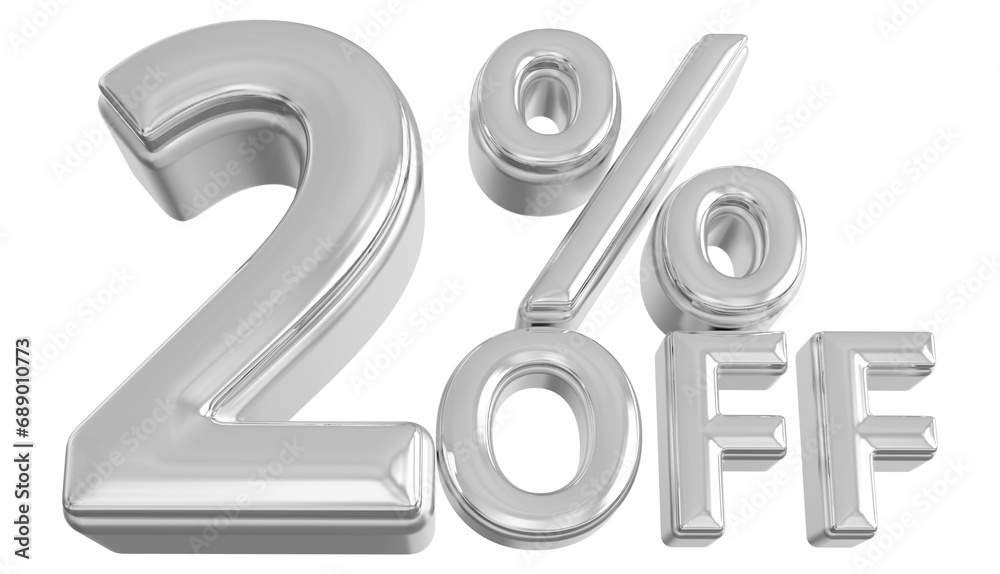 2 percent off sale discount silver - 3d number percent render 2 percent off sale discount silver - 3d number percent render