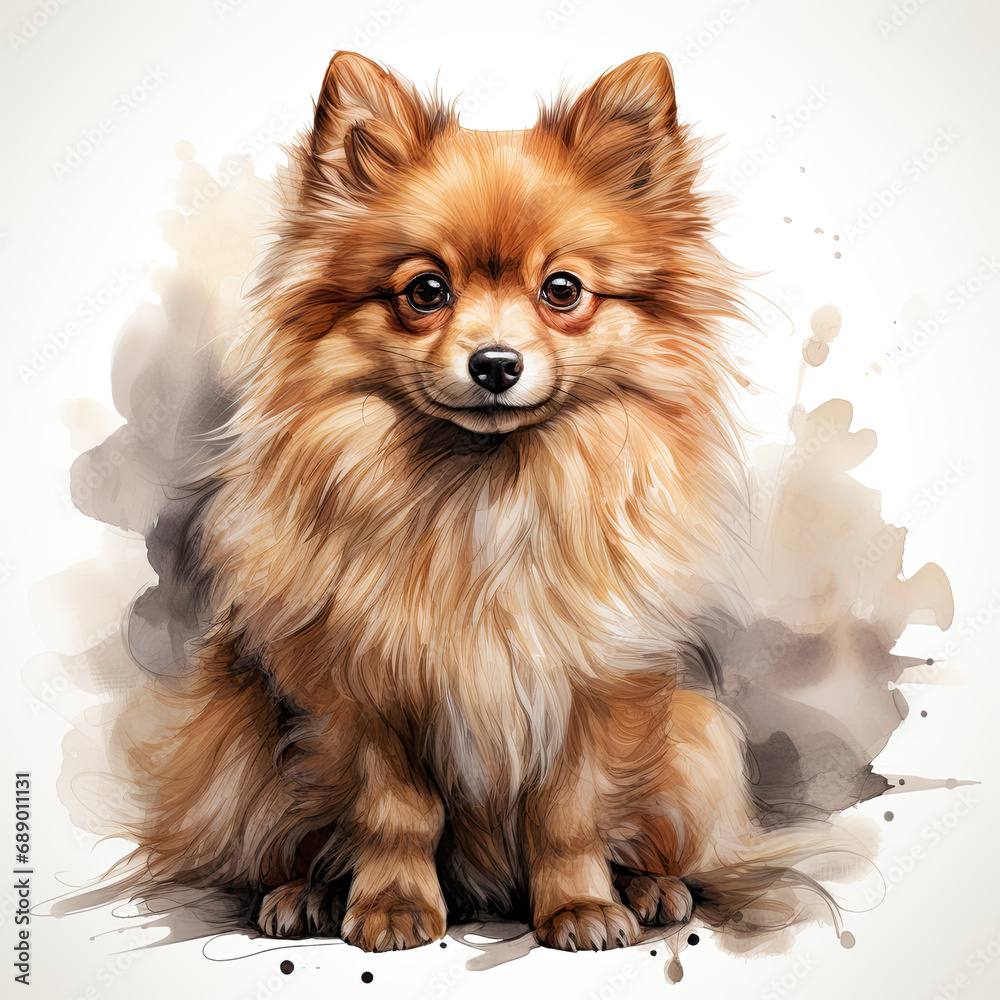 watercolor Pomeranian clipart, Generative Ai watercolor Pomeranian clipart, Generative Ai