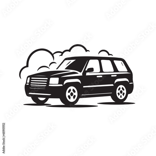 SUV in cartoon  doodle style. Isolated 2d vector illustration in logo  icon style  Eps 10  black and white. AI Generative