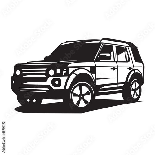 SUV in cartoon  doodle style. Isolated 2d vector illustration in logo  icon style  Eps 10  black and white. AI Generative