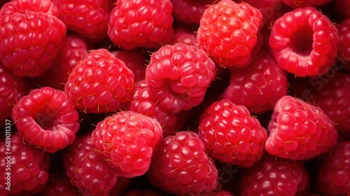 Background of fresh sweet red raspberries.Generative ai
