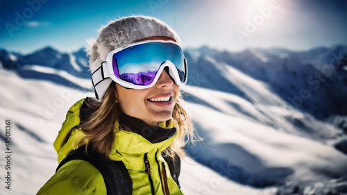 Eleganza sulla Neve- Sciatrice con Occhiali da Sci in una Giornata di Sole