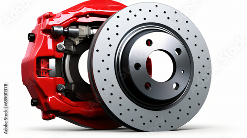 Car brake disc and red caliper