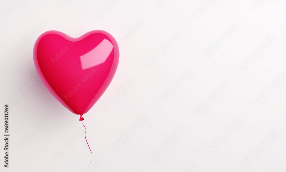 one heart pink balloon white background
